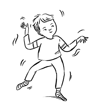 Drawing of a child dancing and shaking doing 'Shake it out' activity